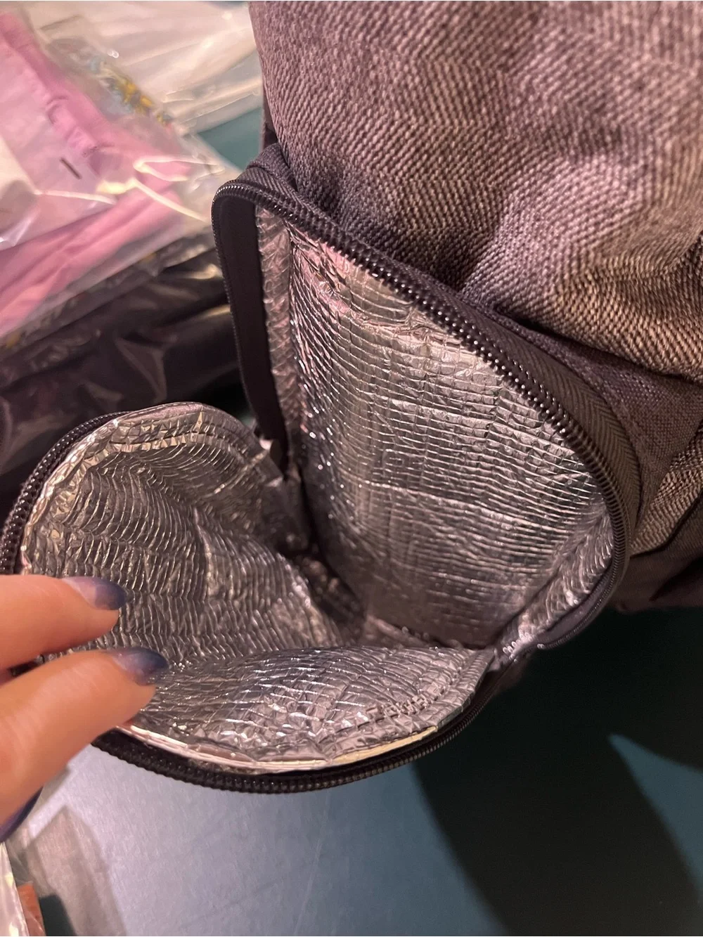 Eddie Bauer First Adventure Gray & Tan Herringbone Diaper Bag Backpack (rack)